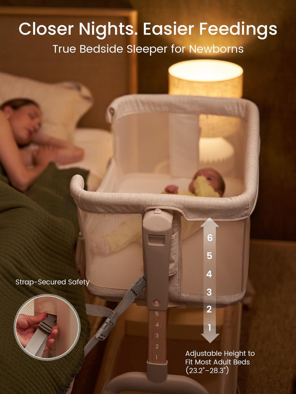 5-in-1 Baby Bassinet Bedside Sleeper with Gentle Manual Rocking