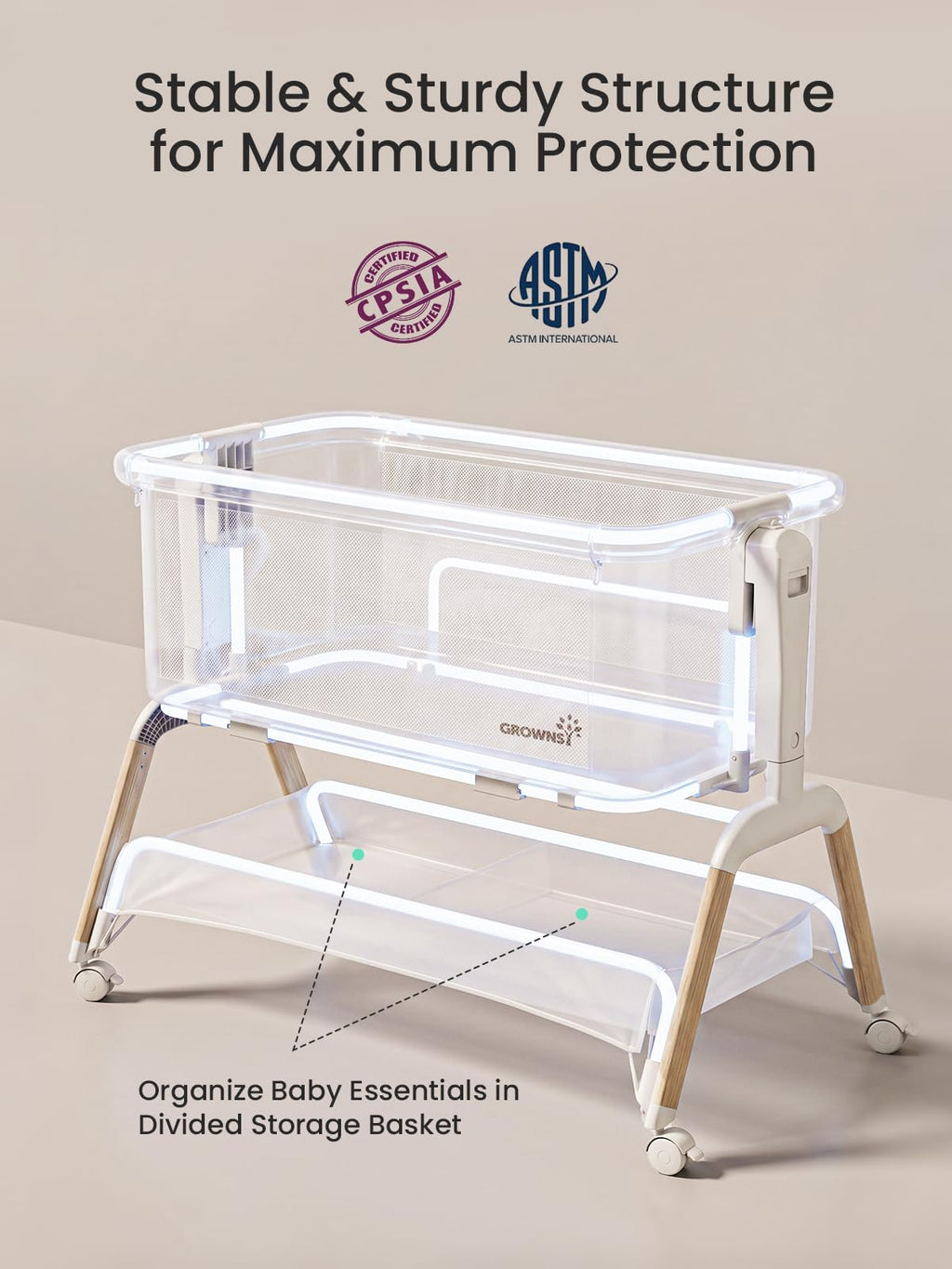 5-in-1 Baby Bassinet Bedside Sleeper with Gentle Manual Rocking