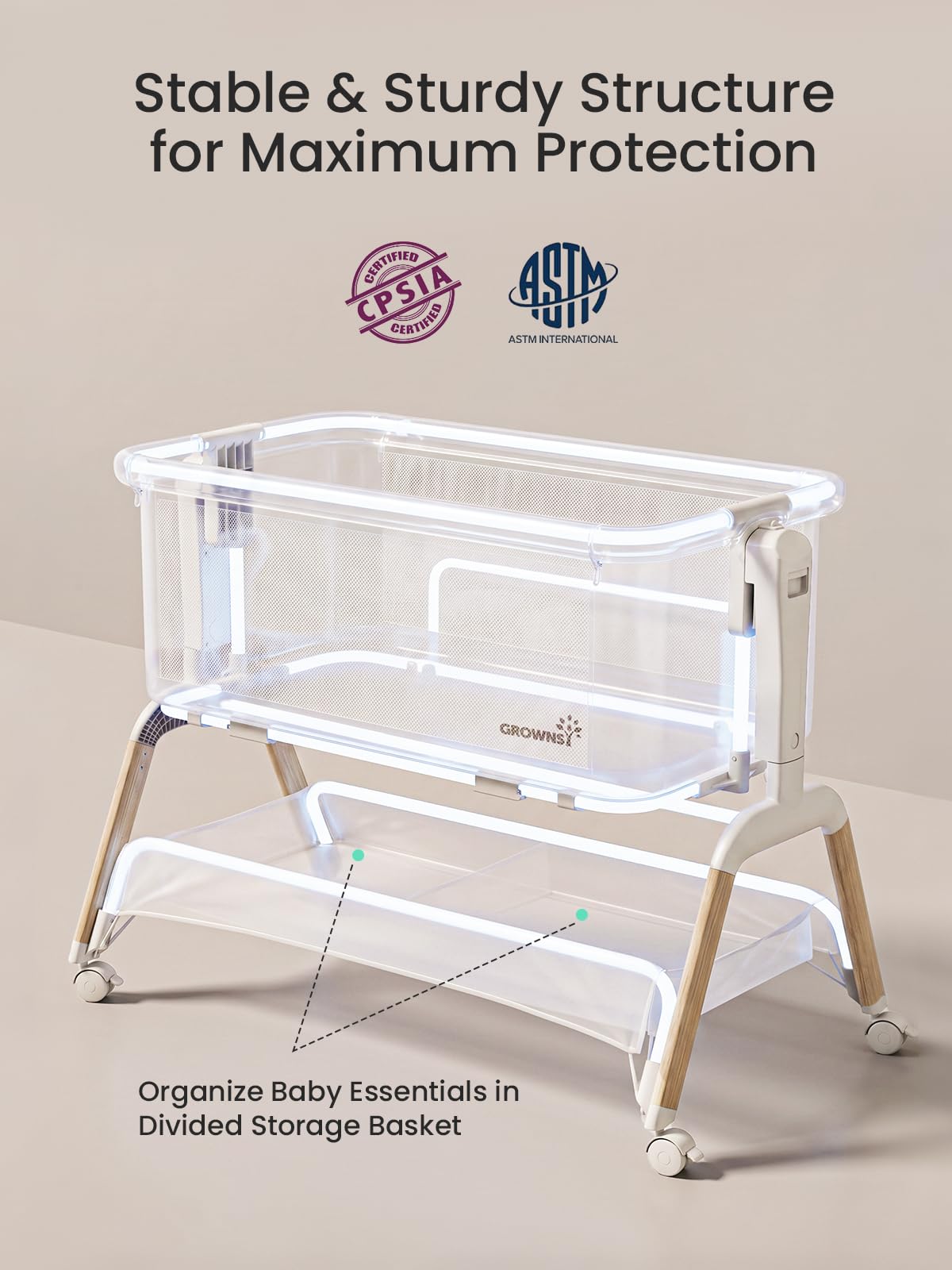 5-in-1 Baby Bassinet Bedside Sleeper with Gentle Manual Rocking