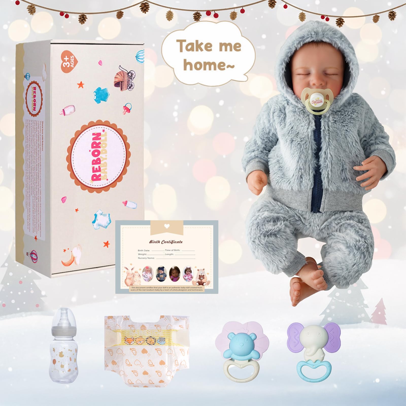 Lifelike Reborn Baby Dolls Boys - 17-Inch Real Baby Feeling Realistic-Newborn Baby Doll Full Body Vinyl Real Life Baby Dolls with Toy & Gift Box for Kids Age 3+