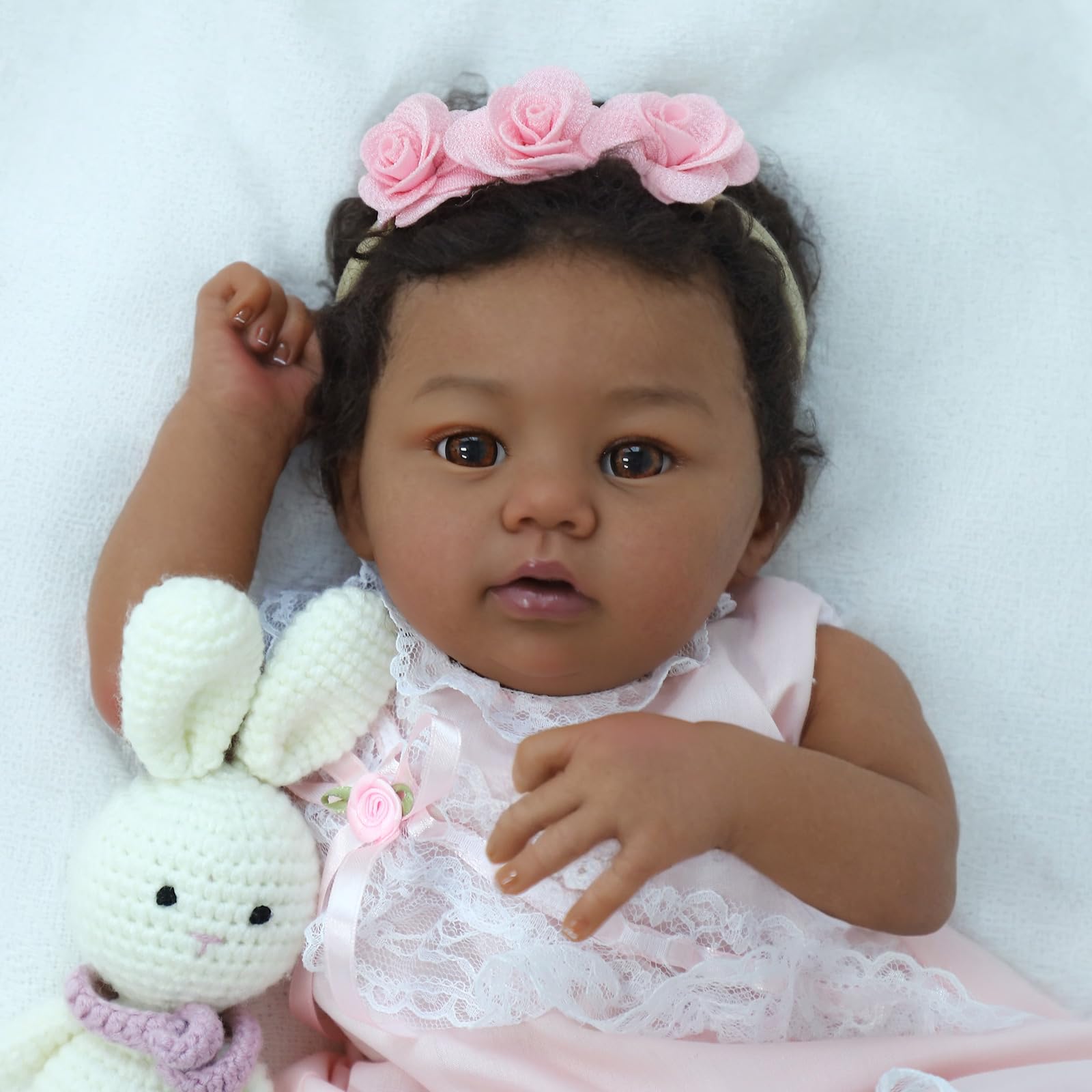 KSBD Reborn Baby Doll Black Girl – 18-Inch Realistic Lifelike African American Newborn Handmade Doll with Real Life Soft Weighted Body and Accessories – Gift Set for Kids Ages 3 and Up