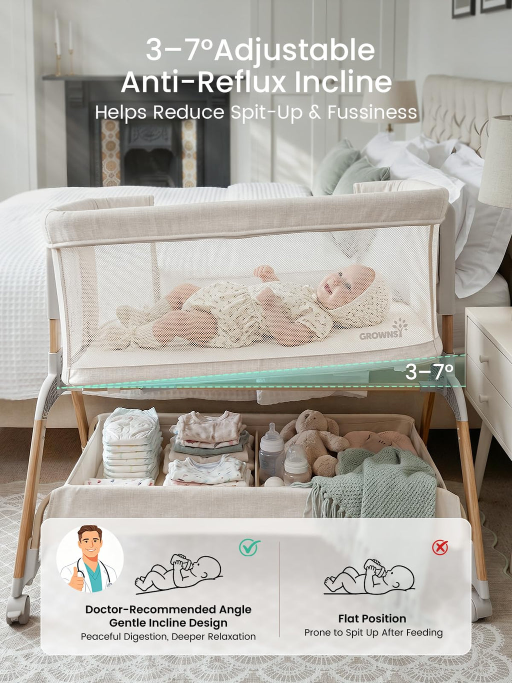 5-in-1 Baby Bassinet Bedside Sleeper with Gentle Manual Rocking