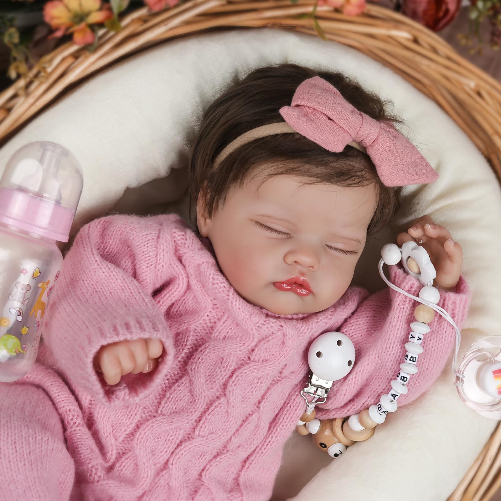 WOOROY Realistic Reborn Baby Dolls – 18-Inch Real Life Sleeping Newborn Girl, Lifelike Doll with Weighted Soft Body, Handmade Gift Toy with Accessories for Kids Age 3+