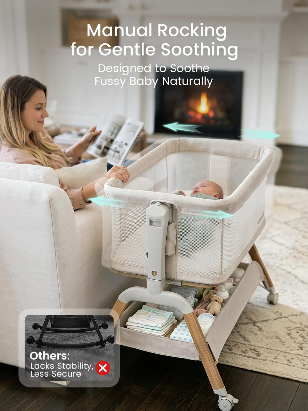 5-in-1 Baby Bassinet Bedside Sleeper with Gentle Manual Rocking