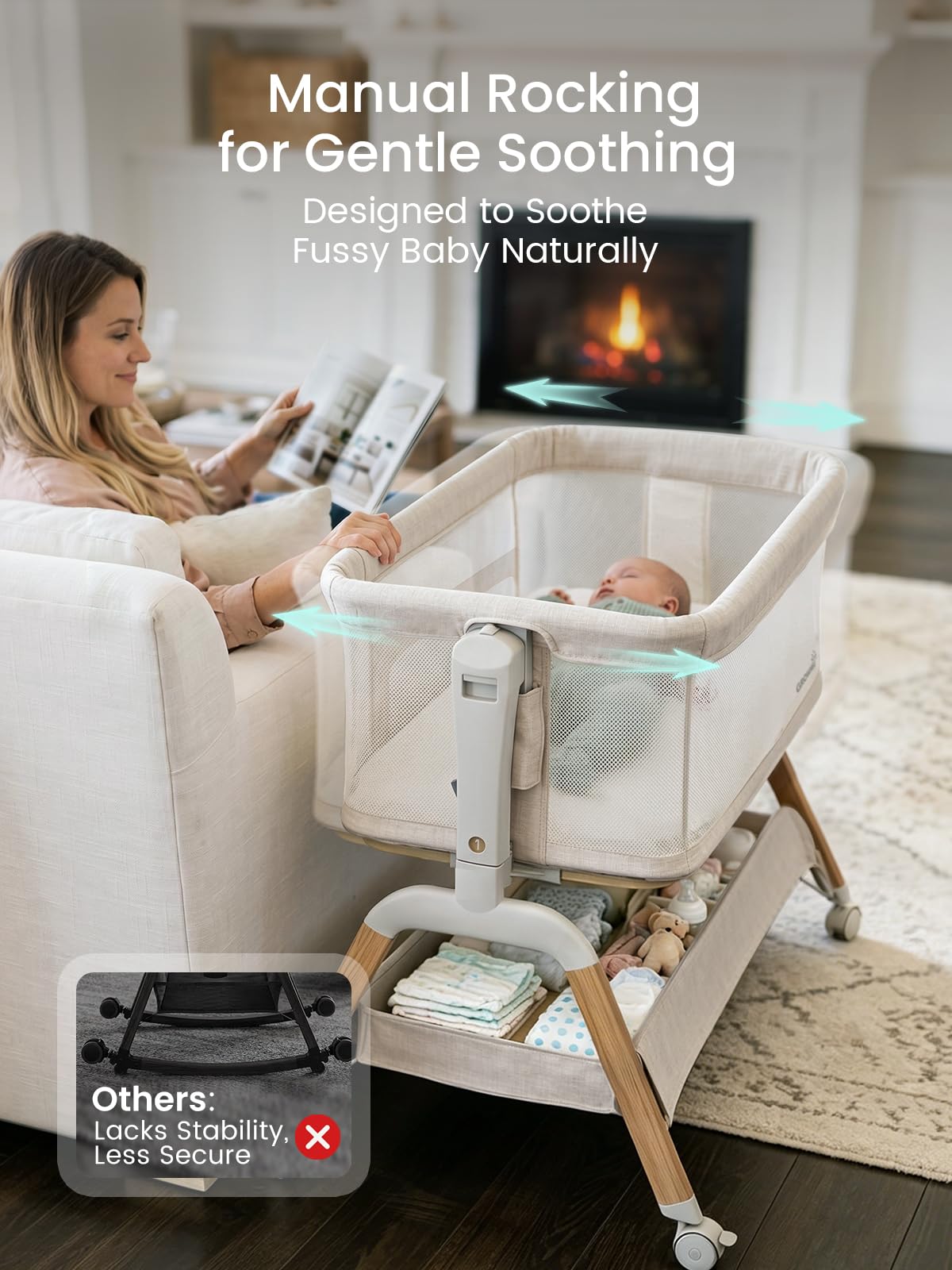 5-in-1 Baby Bassinet Bedside Sleeper with Gentle Manual Rocking