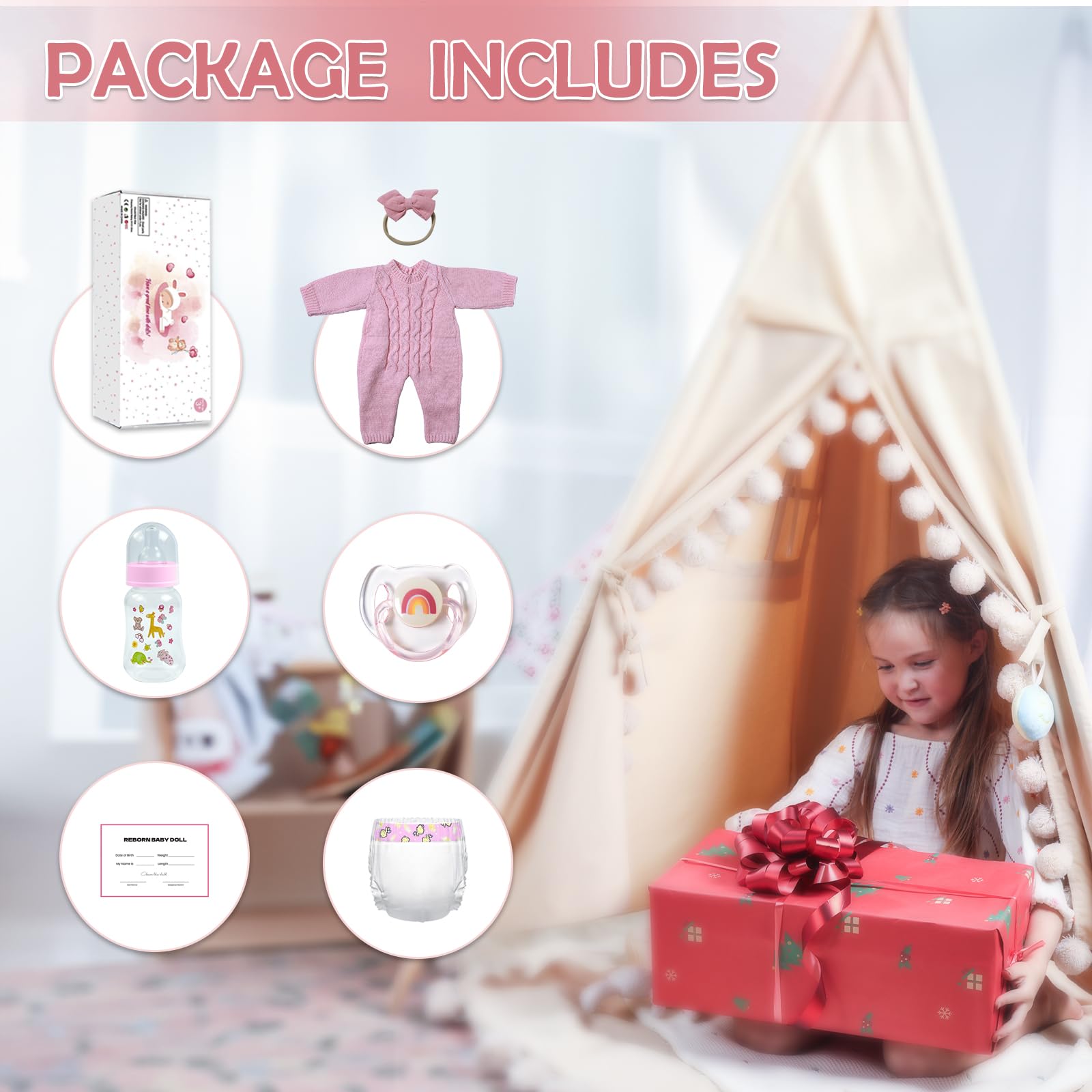 WOOROY Realistic Reborn Baby Dolls – 18-Inch Real Life Sleeping Newborn Girl, Lifelike Doll with Weighted Soft Body, Handmade Gift Toy with Accessories for Kids Age 3+