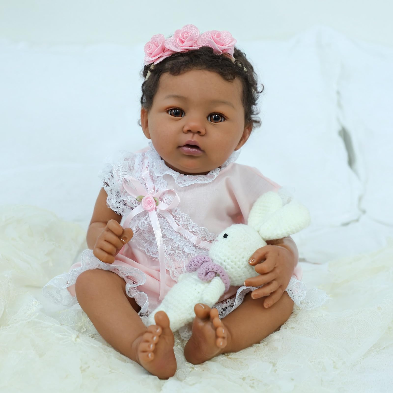 KSBD Reborn Baby Doll Black Girl – 18-Inch Realistic Lifelike African American Newborn Handmade Doll with Real Life Soft Weighted Body and Accessories – Gift Set for Kids Ages 3 and Up