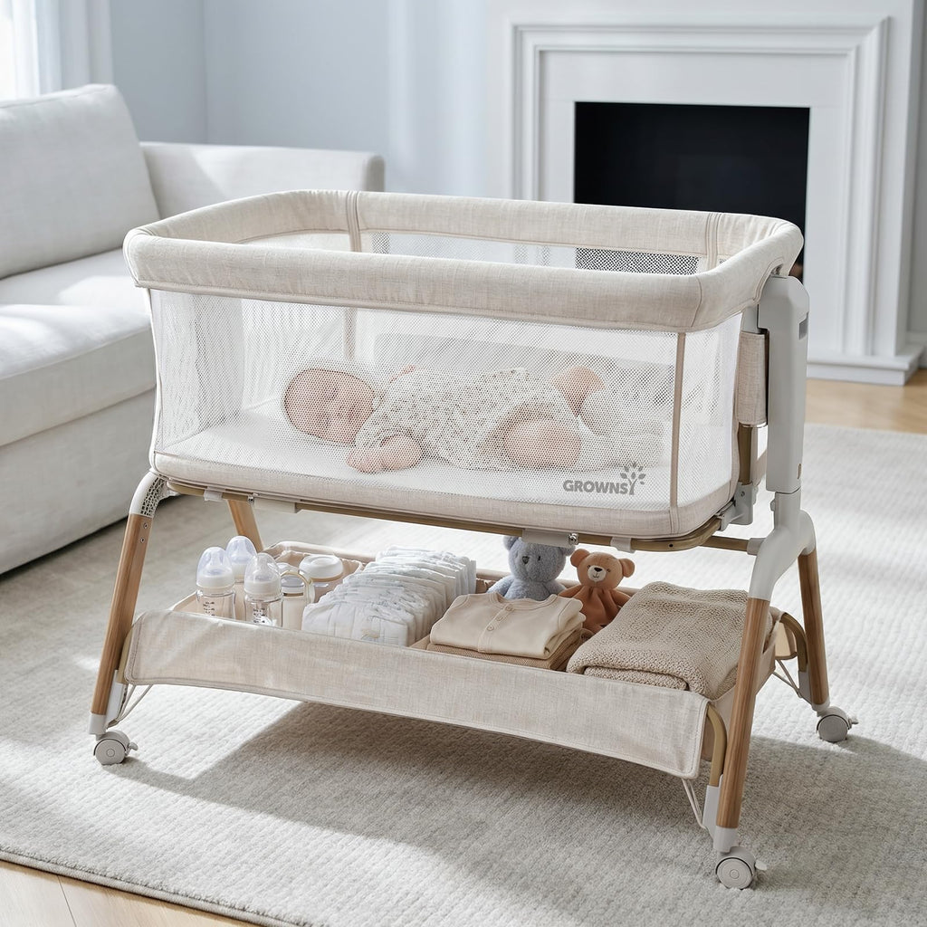 5-in-1 Baby Bassinet Bedside Sleeper with Gentle Manual Rocking