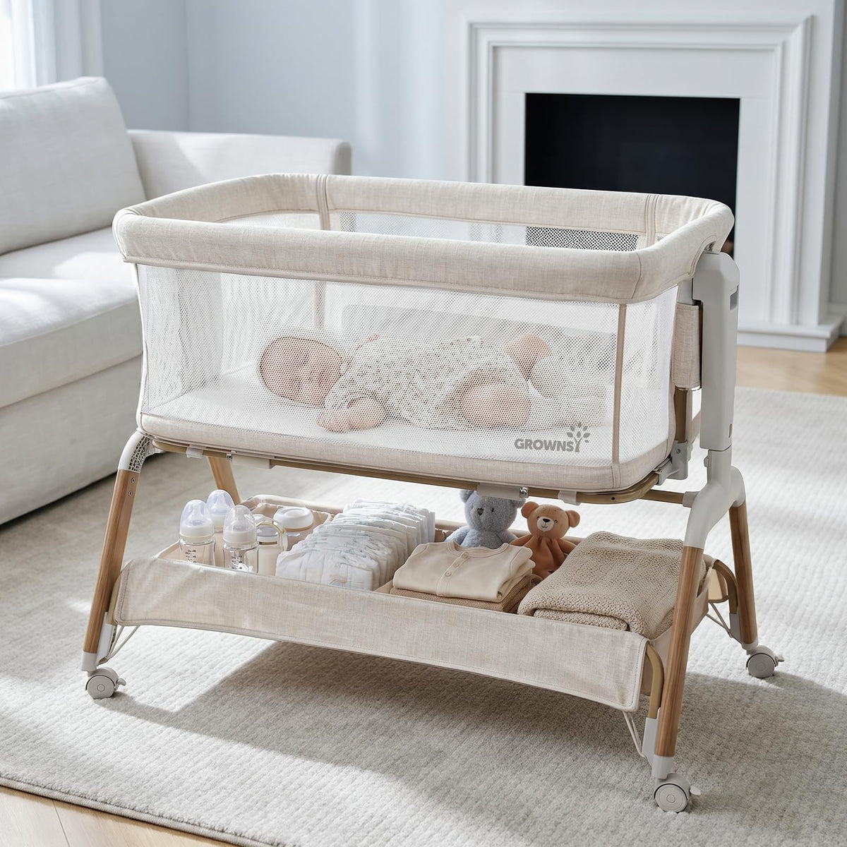 5-in-1 Baby Bassinet Bedside Sleeper with Gentle Manual Rocking