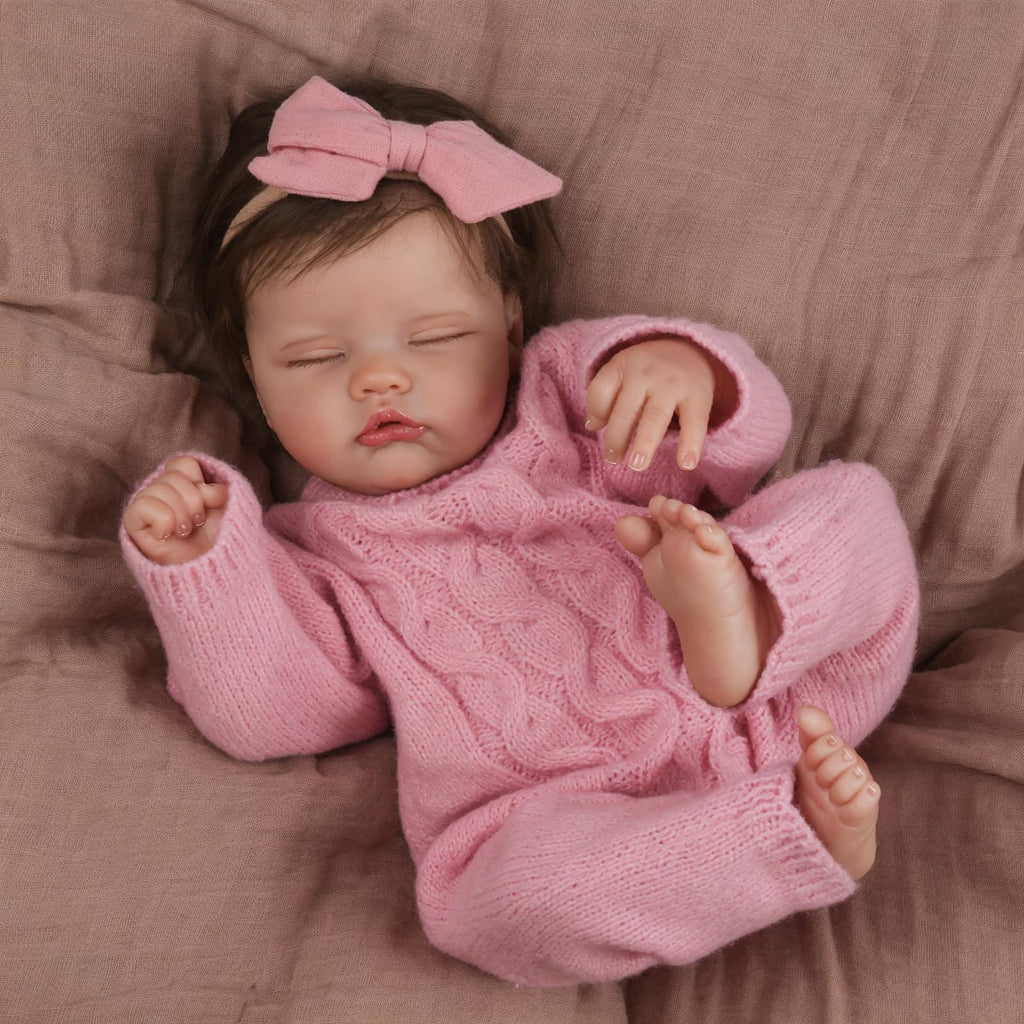 WOOROY Realistic Reborn Baby Dolls – 18-Inch Real Life Sleeping Newborn Girl, Lifelike Doll with Weighted Soft Body, Handmade Gift Toy with Accessories for Kids Age 3+